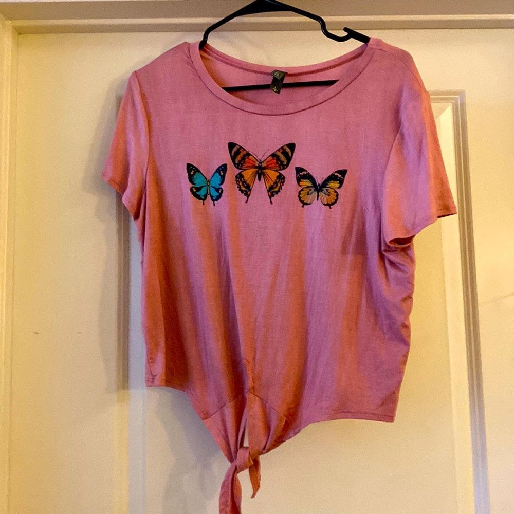 Womens Pink Butterfly Top